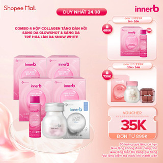 Combo 4 hộp 6 chai nước uống Collagen vitamin C sáng da InnerB Glowshot và thực phẩm bảo vệ sức khỏe InnerB Snow White