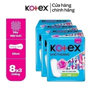 Combo 3 gói băng vệ sinh Kotex khô thoáng dày không cánh/cánh 8 miếng