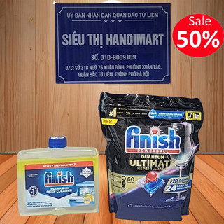 Combo viên rửa bát finish quantum ultimate 60V + dung dịch vệ sinh máy rửa bát chén - HANOIMART