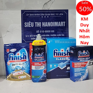 Combo 90 viên rửa bát Finish + nước bóng bát finish 750ml + 1.5kg muối rửa bát dùng cho máy rửa bát chén