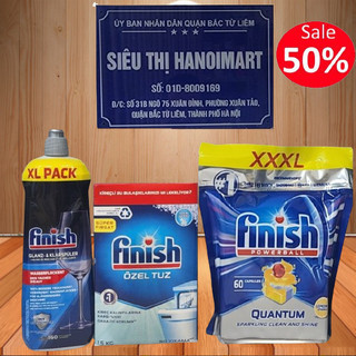 Combo 60 Viên Finish all in 1 + Muối rửa bát Finish 1.5kg + Nước làm bóng bát 800ml