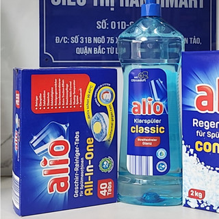Combo 1000ml Nước làm bóng Alio + 40 viên Alio all in 1 cho máy rửa bát chén - Hanoimart