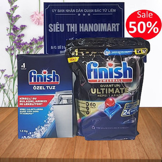 60 Viên Finish Eco ultimate hữu cơ + Muối finish 1.2kg, Viên rửa bát Finish Powerball Quantum Ultimate 50 viên 0%