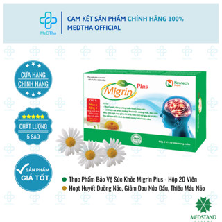 Thực phẩm bảo vệ sức khỏe Migrin Plus - Hoạt huyết dưỡng não, giảm đau nửa đầu, thiếu máu não, tuần hoàn não (20 viên)