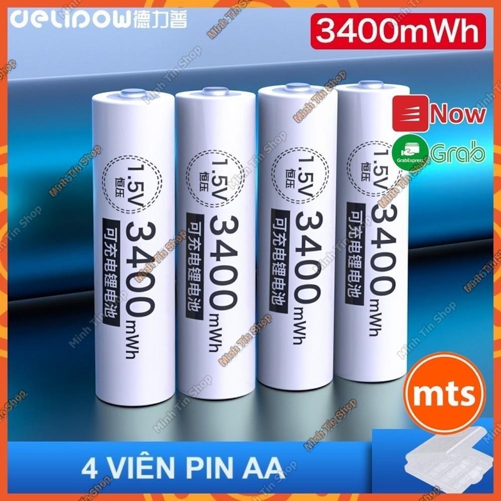 Pin sạc Delipow 1.5V cỡ pin AA 3400mWh và AAA 1100 mWh dung lượng cao cao cấp tiện lợi chính hãng - 