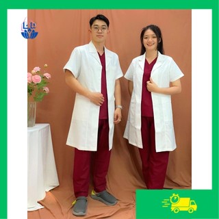 Áo blouse bác sĩ dáng dài - tay cộc nam, nữ các size s m l xl