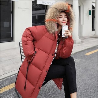 Áo phao nữ dáng dài mũ lông thời trang