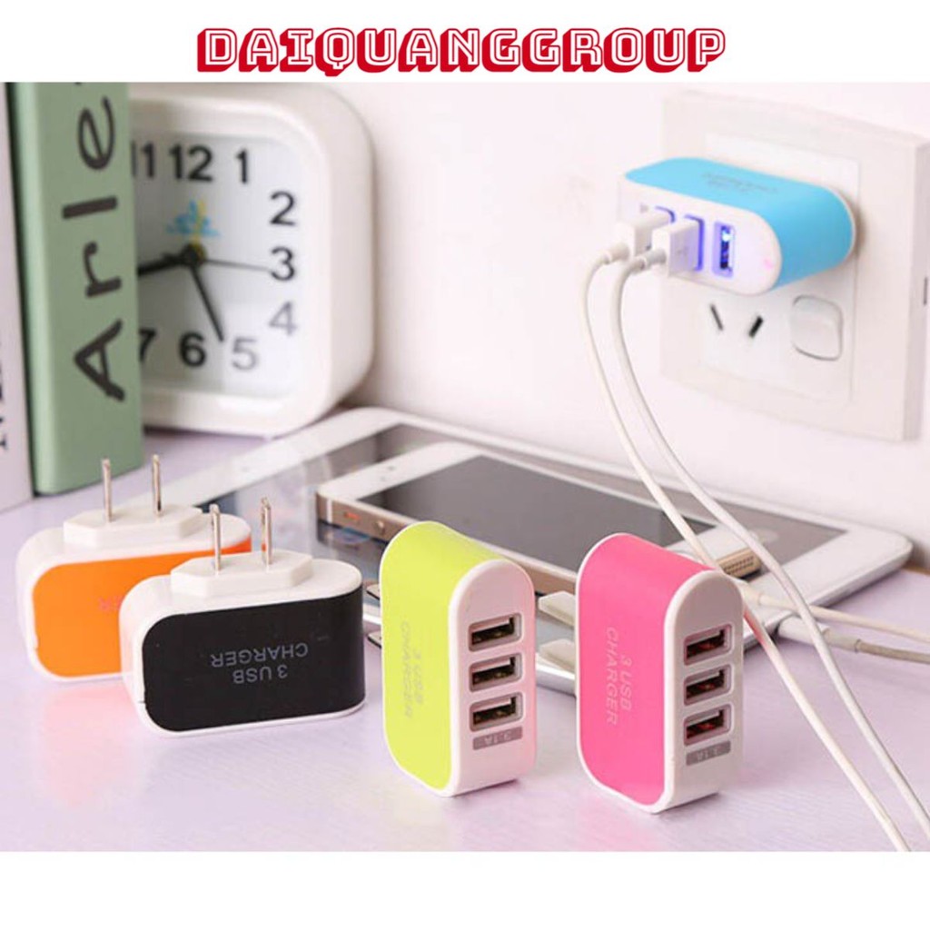 (Sạc Nhanh) Củ Sạc 3 Cổng USB 3.1A Nhiều Màu