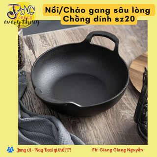 Chảo gang sâu lòng đúc thủ công - chiên - xào - rán siêu chống dính size 20cm dung tích 1.3l