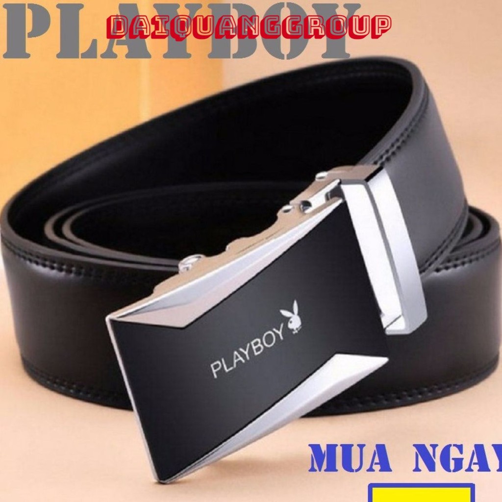 Thắt Lưng Da Nam Hàng Hiệu PLAYBOY Cao Cấp Khóa Tự Động Dây Nịt Nam Da Bò Thật 100% Mạ Bạc Nam Tính 