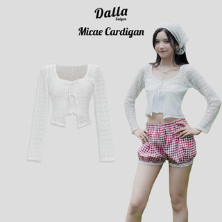 DALLA Áo Cardigan tay dài ren trắng cột 2 nơ Micae Cardigan
