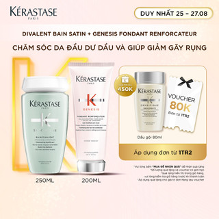 Bộ gội xả chăm sóc da đầu dư dầu và giúp giảm gãy rụng (Kérastase Bain Divalent 250ml + Genesis Fondant 200ml)
