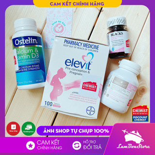 [Có Tem Chemist] COMBO BẦU ÚC - BỘ TỨ Vitamin Úc - ELEVIT bầu, CANXI bầu Ostelin, DHA bầu Bioisland, SẮT bầu Blackmores