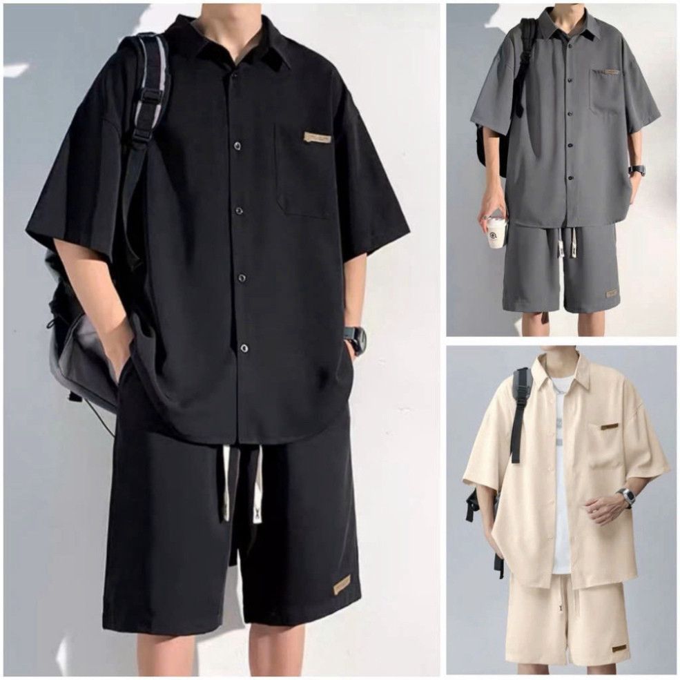 Set Bộ Đũi Sơ Mi Nam Nữ Cộc Tay Lỡ Cao Cấp, Bộ Sơ Mi Cộc Form Rộng Dáng Unisex Màu Bassic Full Tag Logo Sịn Sò Hot Hit