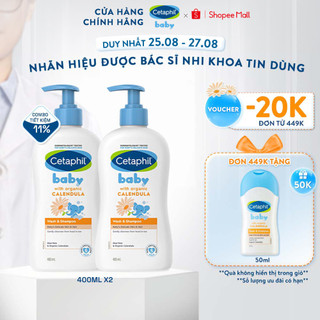 Combo 2 Sữa tắm gội dịu lành Cetaphil Baby Wash & Shampoo with Organic Calendula 400ml/chai