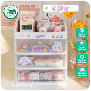 Kệ Đựng Mỹ Phẩm Nhựa 4 Tầng Để Bàn Tặng Kèm Sticker Khay Đựng Đồ Trang Điểm Nhiều Ngăn Chắc Chắn (ms 055)