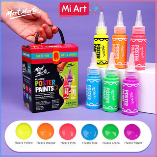   Hỏa Tốc HCM  Bộ Màu Vẽ Dạ Quang Mont Marte Fluoro Poster Paint 6 Màu x 60ml - MPST6002 - Màu vẽ học sinh sinh viên 