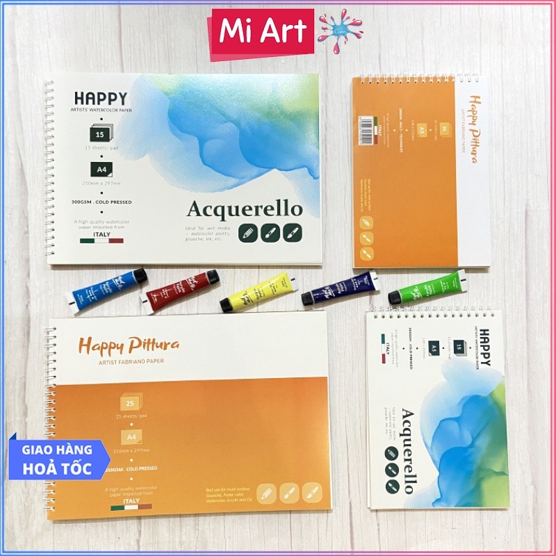 [Hỏa Tốc HCM] Sổ Vẽ Màu Nước HAPPY (250gsm hoặc 300gsm)