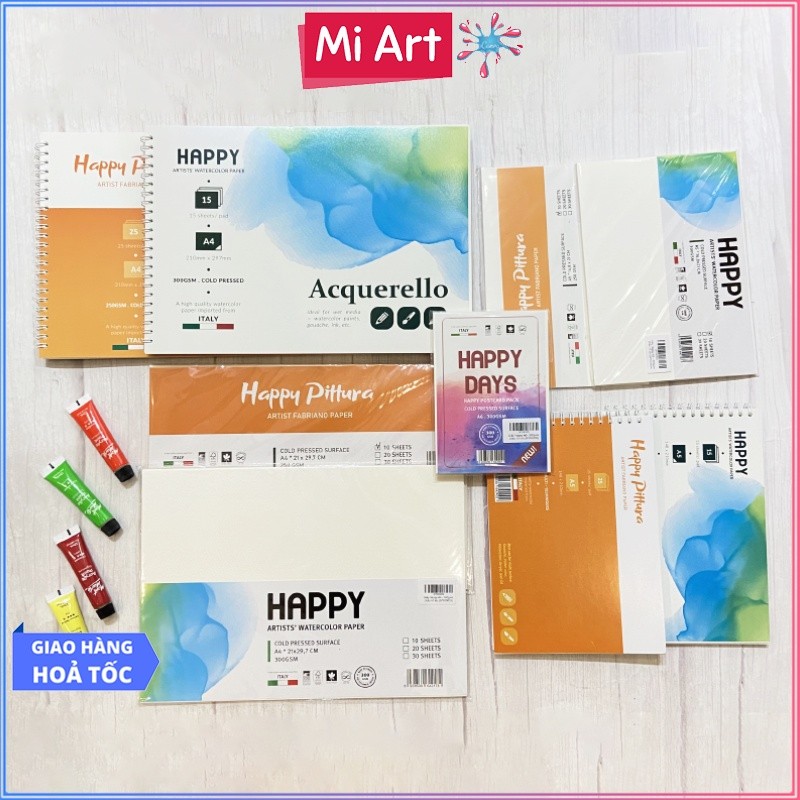 [Hỏa Tốc HCM] Giấy Vẽ Màu Nước HAPPY (250gsm / 300gsm / 200gsm)