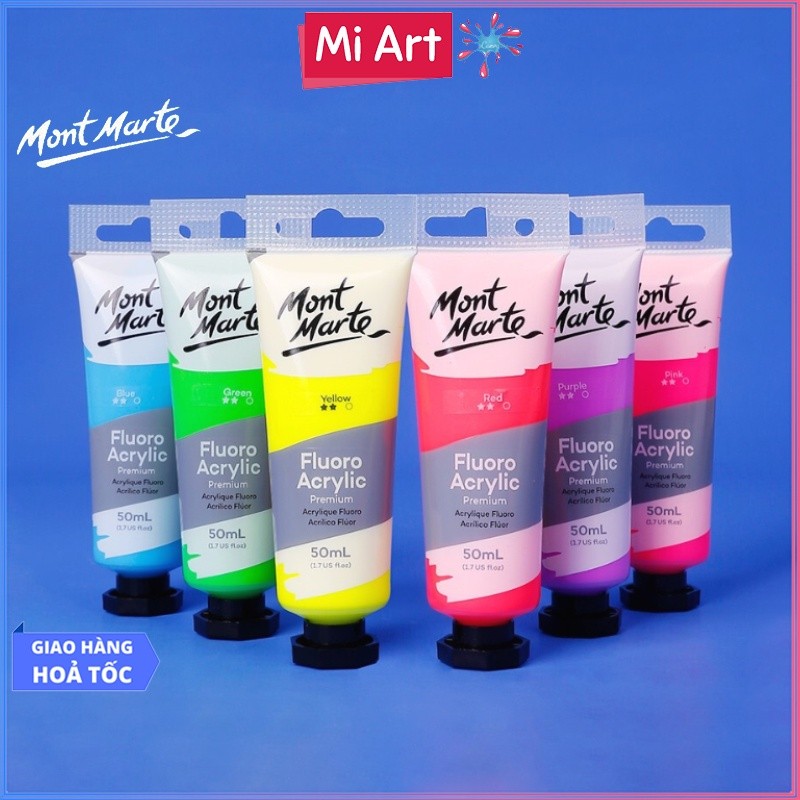   Hỏa Tốc HCM   Tuýp lẻ  Màu Acrylic Phản Quang - Fluoro Acrylic Mont Marte 50ml 