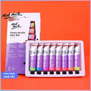   Hỏa Tốc HCM  Set 8 Màu Acrylic Phản Quang Mont Marte x 18ml - Fluoro Acrylic Paint Intro Set - PMFL8181 