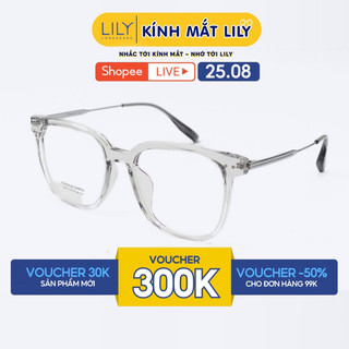 Gọng kính mắt nam nữ LILYEYEWEAR dáng vuông bo góc hiện đại chất liệu nhựa phối càng Titan màu sắc thời trang 853