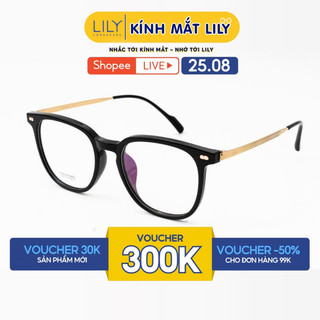 Gọng kính mắt nam nữ LILYEYEWEAR dáng vuông bo góc hiện đại chất liệu nhựa phối càng Titan màu sắc thời trang 724