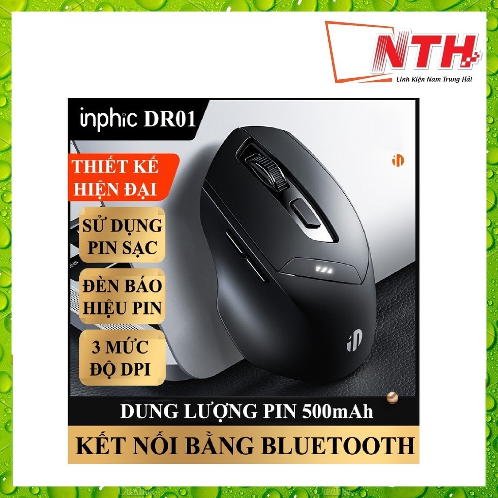 Chuột không dây INPHIC DR01 sử dụng pin sạc thiết kế hiện đại với độ DPI lên đến 1600 có đèn led báo