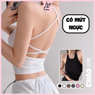 Áo ba lỗ nữ đan dây sau lưng có mút ngực MINCHOU áo đi biển nữ hở lưng nhiều màu ôm body BL06MC
