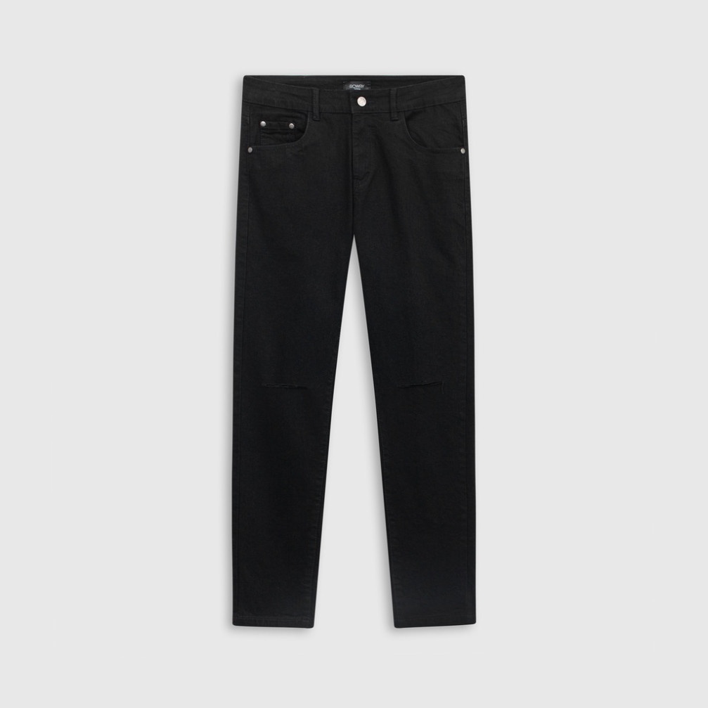 Quần jean nam ROWAY vải denim co giãn nhẹ, form slim , Jean đen rách gối - Hàng mới về