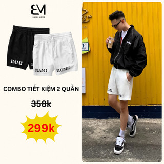 COMBO 2 Quần short nỉ cao cấp BAMI HOME phong cách unisex in logo, lưng thun dây rút dễ phối đồ QN24