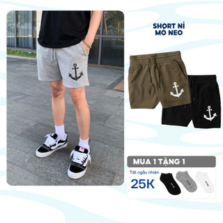 Quần short ngắn nam BAMI HOME quần short nỉ in logo mỏ neo QN22