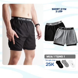 Quần đùi tập thể dục, gym nam cao cấp BAMI HOME 2 lớp co giãn chạy bộ, yoga, boxing thoải mái QG02