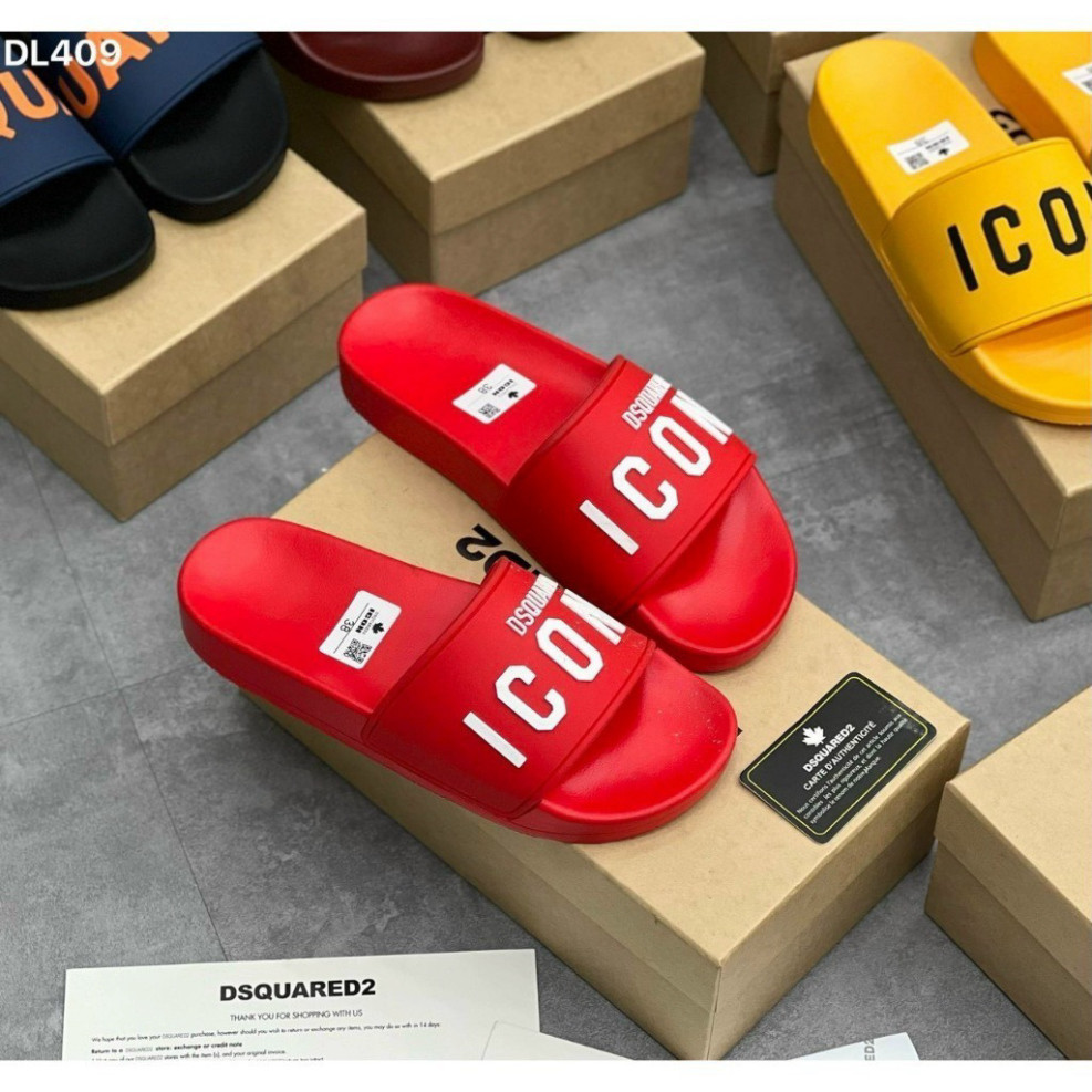 Dép lê nam nữ quai ngang DSQ ICON, dep icon đỏ full màu, dép nam boy phố DSQUARED2 đế cứng đẹp