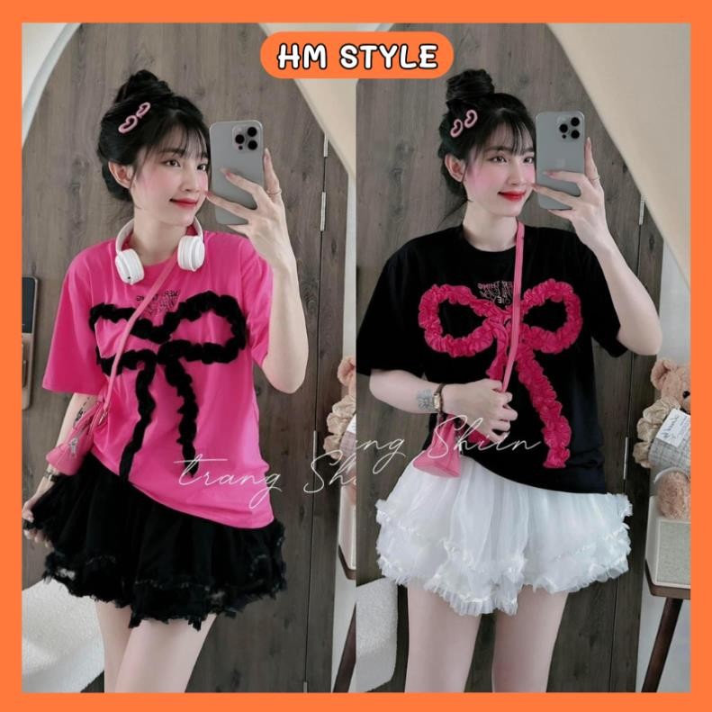 Sét áo phông nơ to phối chân váy bèo xoè bồng lưới, set bộ đồ nữ sang chảnh có quần bảo hộ HB21 Hiinea_store