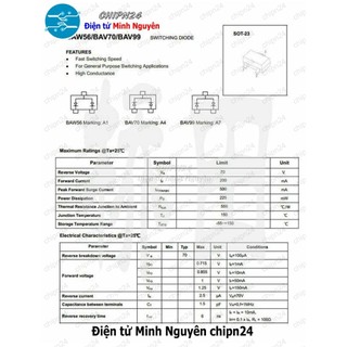 [25 con] (G9.1) Diode Dán BAV99 (A7) SOT-23 0.2A 70V (SMD) (Diode Kép)