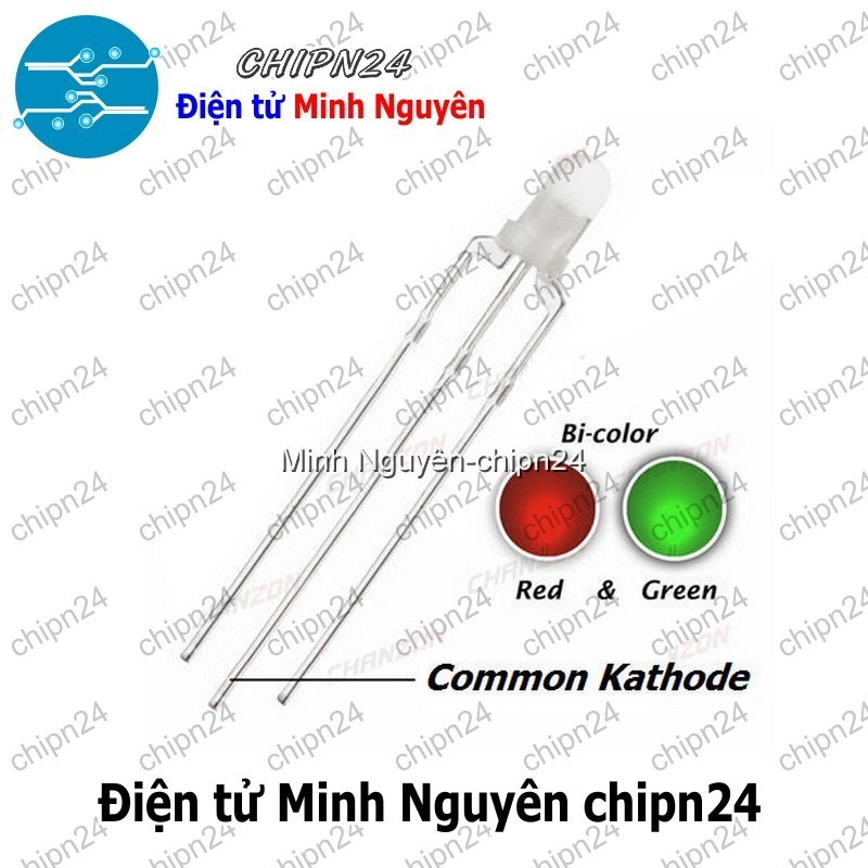 [25 CON] (TK1) Led 2 màu 3 chân 3MM Đục Âm chung (Đỏ/Xanh Lá Mạ)