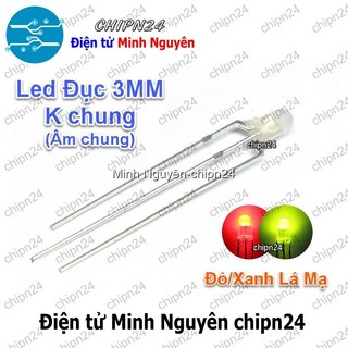 [25 CON] (TK1) Led 2 màu 3 chân 3MM Đục Âm chung (Đỏ/Xanh Lá Mạ)