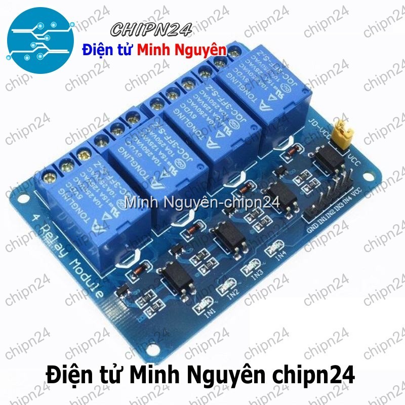 [1 cái] (D107) Module 4 Relay với Opto cách ly (kích thấp) (5VDC)