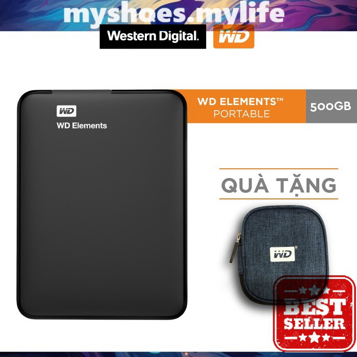 𝗠𝗬 𝗦𝗛𝗢𝗘𝗦 𝗠𝗬 𝗟𝗜𝗙𝗘 .̷ ̷  Ổ cứng di động HDD 2.5 inch WD Elements 500Gb USB 3.0 (Đen) Chính Hãng 100%  
