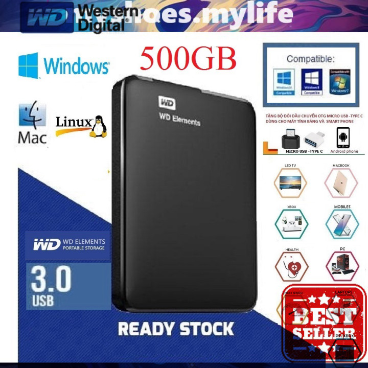 𝗠𝗬 𝗦𝗛𝗢𝗘𝗦 𝗠𝗬 𝗟𝗜𝗙𝗘 .̷ ̷  Ổ cứng di động HDD 2.5 inch WD Elements 500GB USB 3.0 New (Đen) Chính Hãng 10