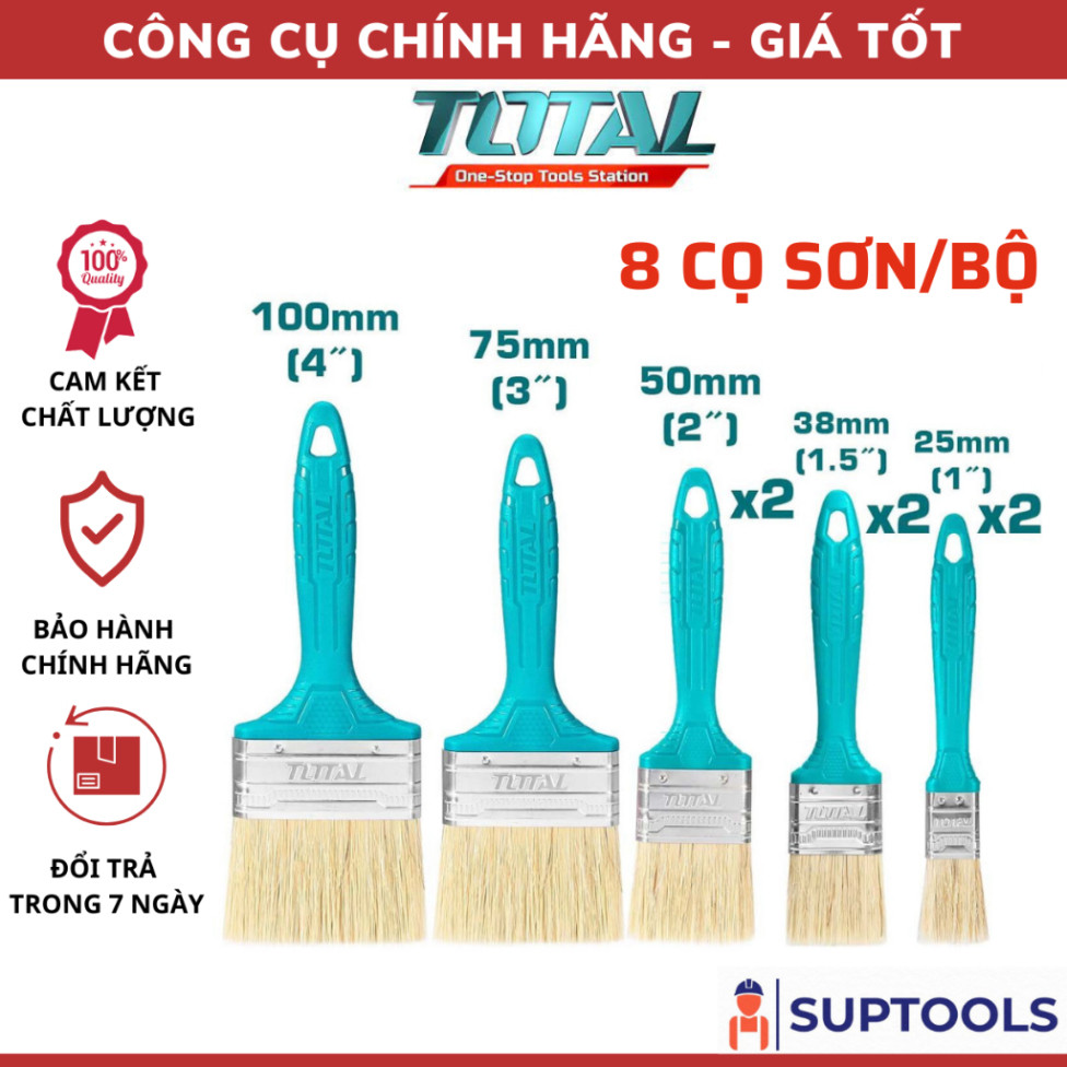 Bộ 8 cọ sơn dầu TOTAL THT8450801 gồm 2 cọ 1", 2 cọ 1.5", 2 cọ 2", 1 cọ 3", 1 cọ 4" (Đồ nghề)