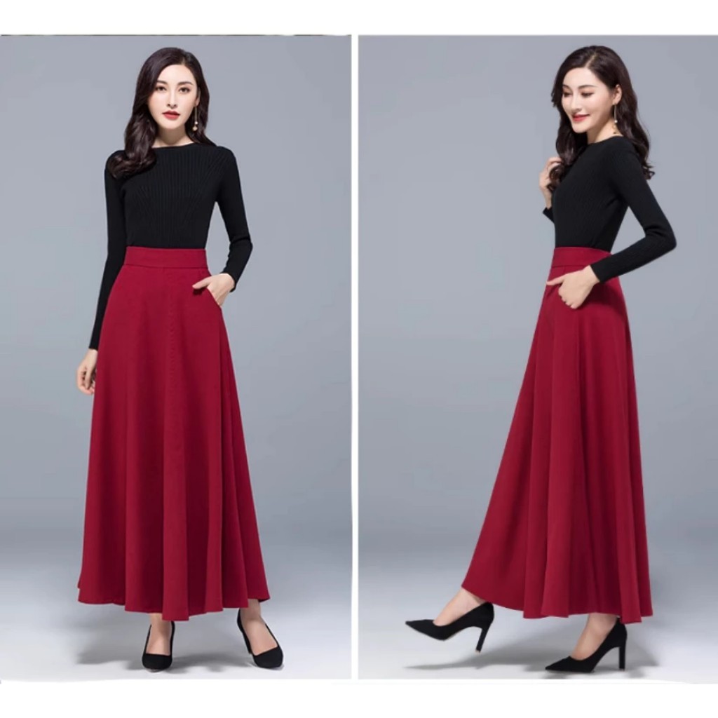Chân Váy Xòe Dài 90cm có túi thật Chất VINTEX phong cách Hàn Quốc