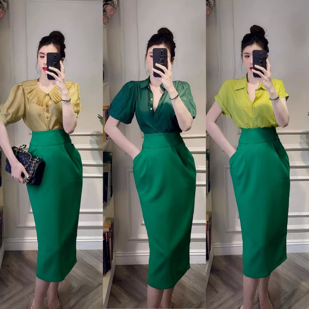 Chân Váy Bút Chì Dài 75cm Có Túi Dáng Baggy Che Khuyết Điểm xẻ sau Bomber