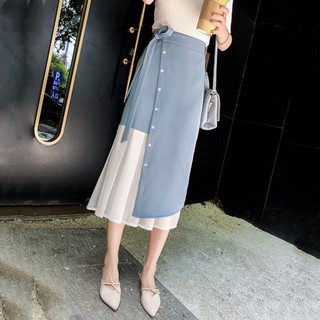  Chân Váy Chữ A Dáng Dài PHỐI LỤA Thời Xếp Ly Nhẹ Thời Trang Nữ 