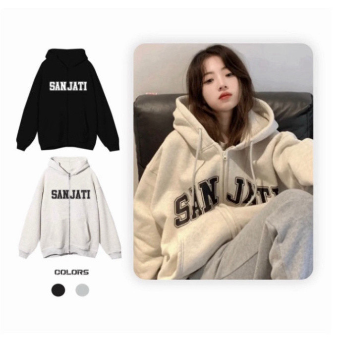 [HOT]Áo Hoodie Zip , Áo Khoác Nỉ Form Rộng Nam Nữ Unisex In Chữ SANJATI Vải Nỉ Cotton Trần Bông Cực Đẹp Hot