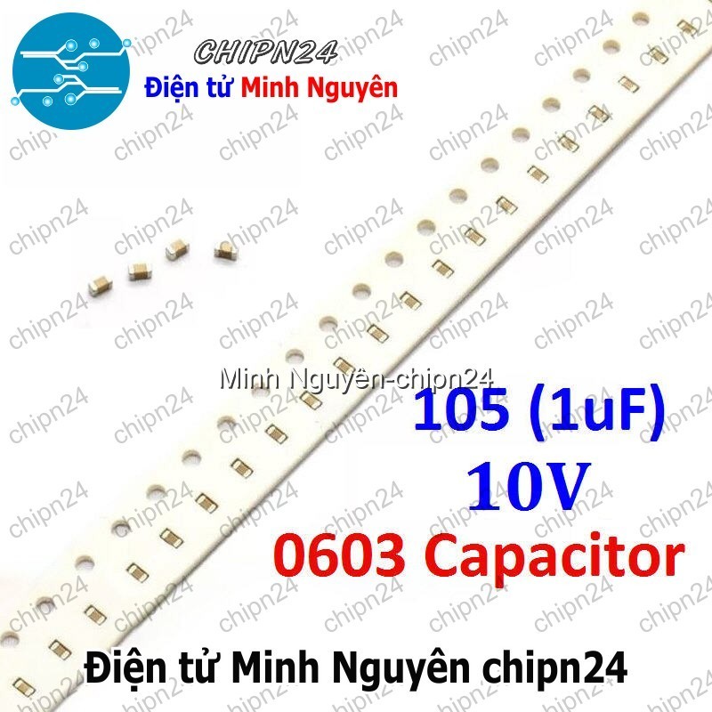 [25 con] (G29) Tụ dán SMD 0603 105 10V 5% (1000nF 1uF 10V) (1.6x0.8mm)
