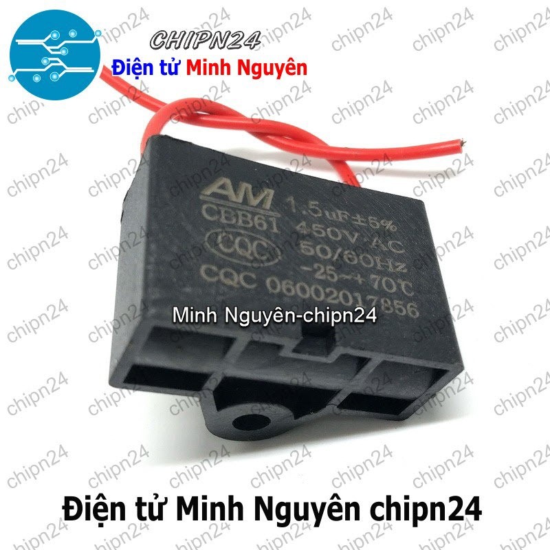 [1 con] (N57) Tụ quạt 1.5uF 450V CBB61 (Tụ đề Kapa, dùng trong quạt điện, động cơ điện nhỏ)