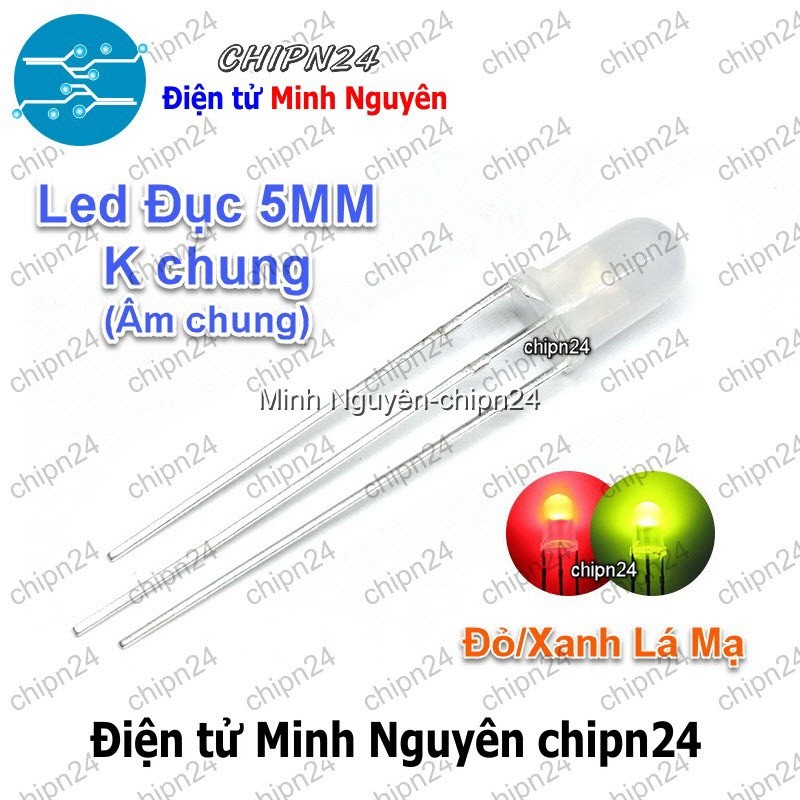 [25 con] (TK10, H6) Led 2 màu 3 chân 5MM Đục Âm chung (Đỏ/Xanh Lá Mạ)
