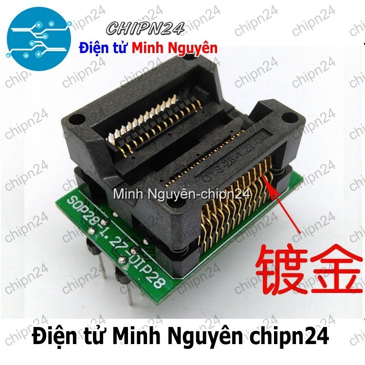 [1 cái] Đế nạp IC dán SOP-28 (1.27mm) (Đế Chuyển IC Chân Dán qua Chân Cắm, Socket Adapter Programmer IC)